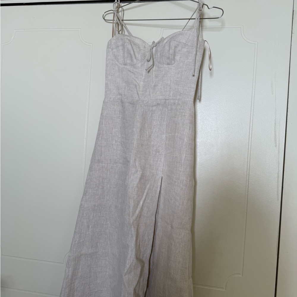 Reformation Strappy Linen Jumpsuit in Light Taupe